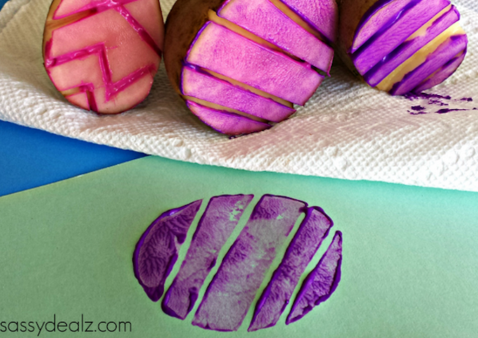 potato stamping easter egg