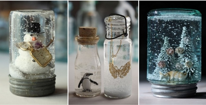 Even the smallest jar can create a whimsical snow globe.